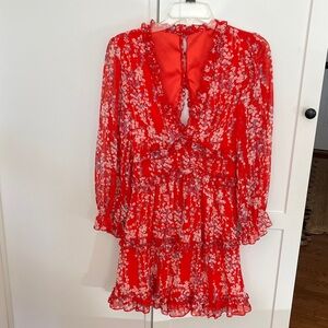 Red Floral Ruffle Dress
